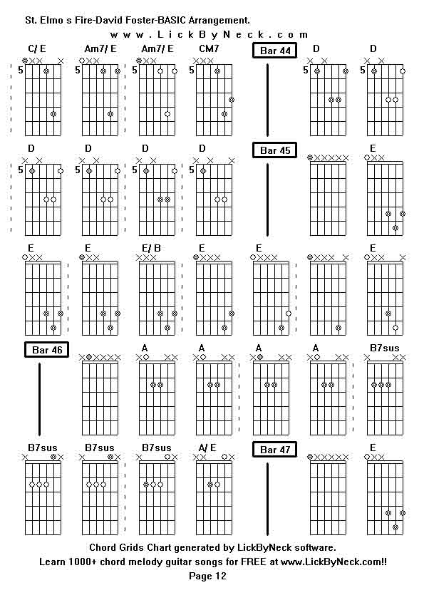 Chord Grids Chart of chord melody fingerstyle guitar song-St Elmo s Fire-David Foster-BASIC Arrangement,generated by LickByNeck software.